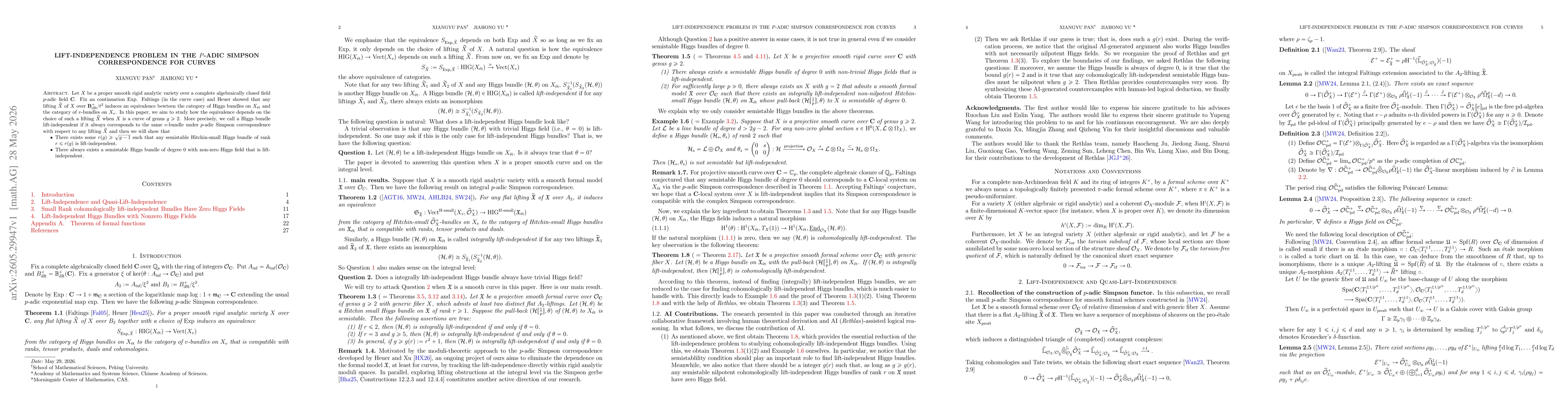 Thumbnail for Lift-independence problem in the $P$-adic Simpson correspondence for curves