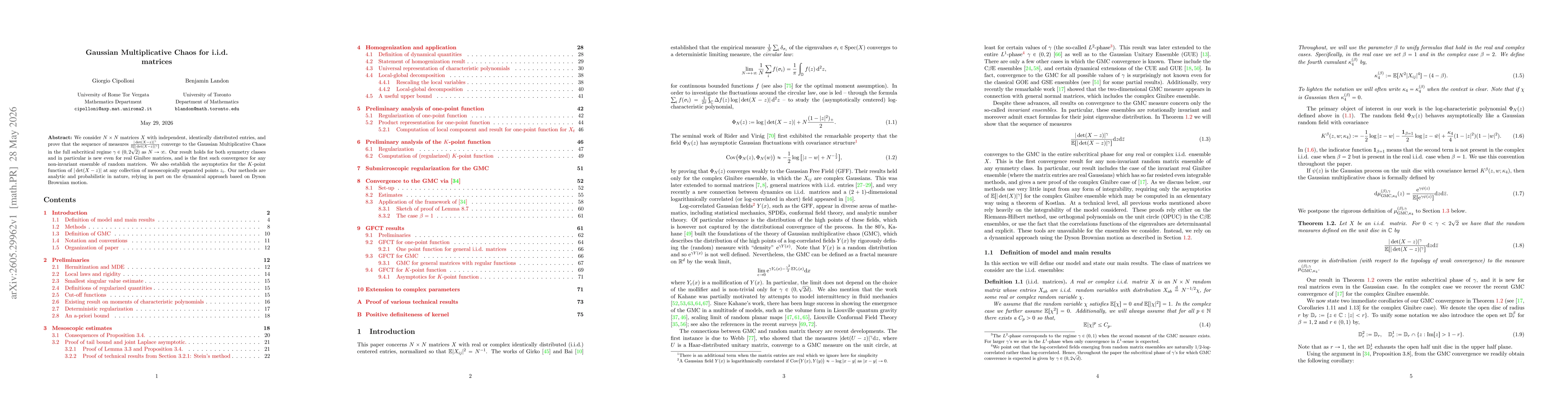Thumbnail for Gaussian Multiplicative Chaos for i.i.d. matrices