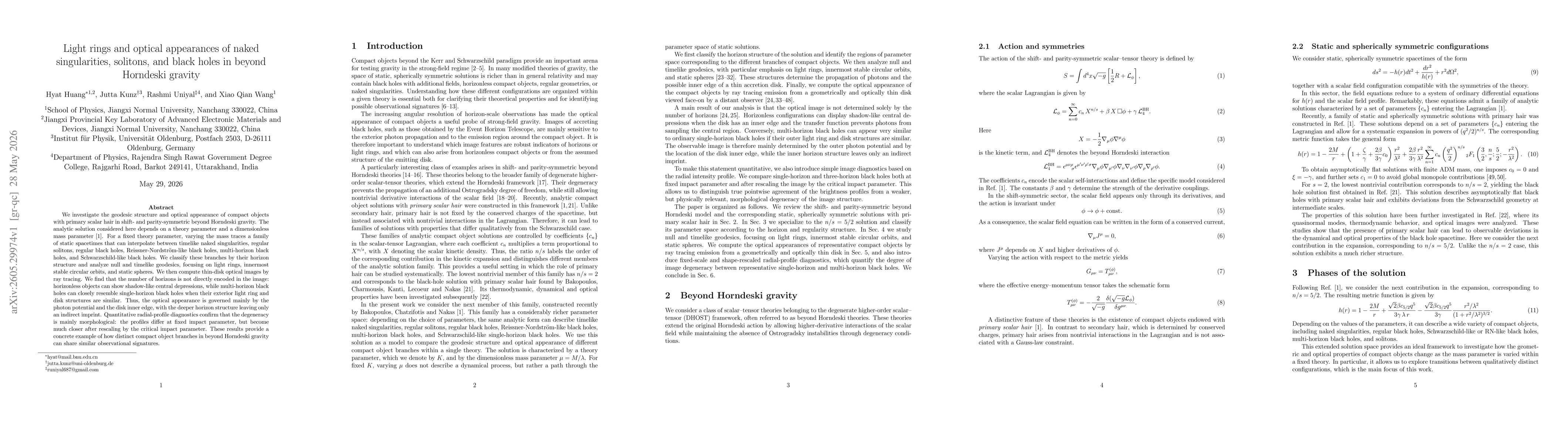 Thumbnail for Light rings and optical appearances of naked singularities, solitons, and black holes in beyond Horndeski gravity