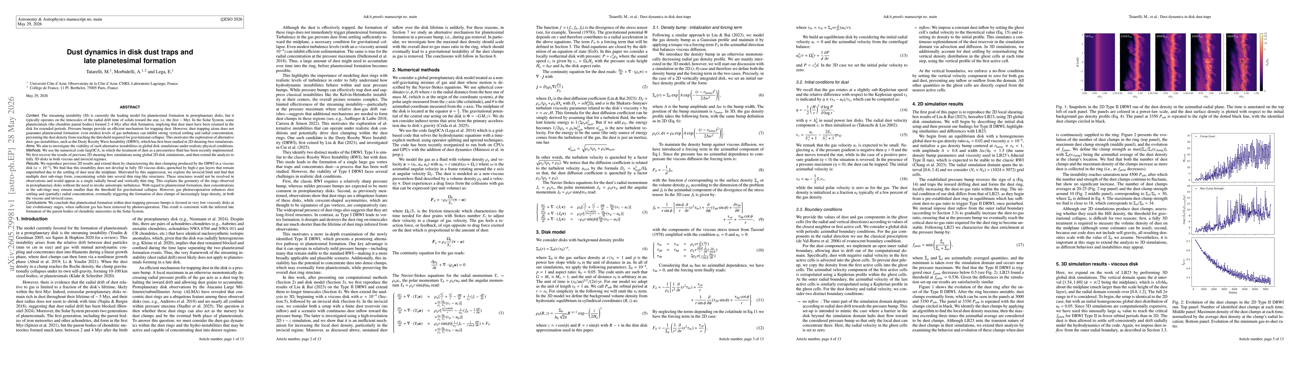 Thumbnail for Dust dynamics in disk dust traps and late planetesimal formation
