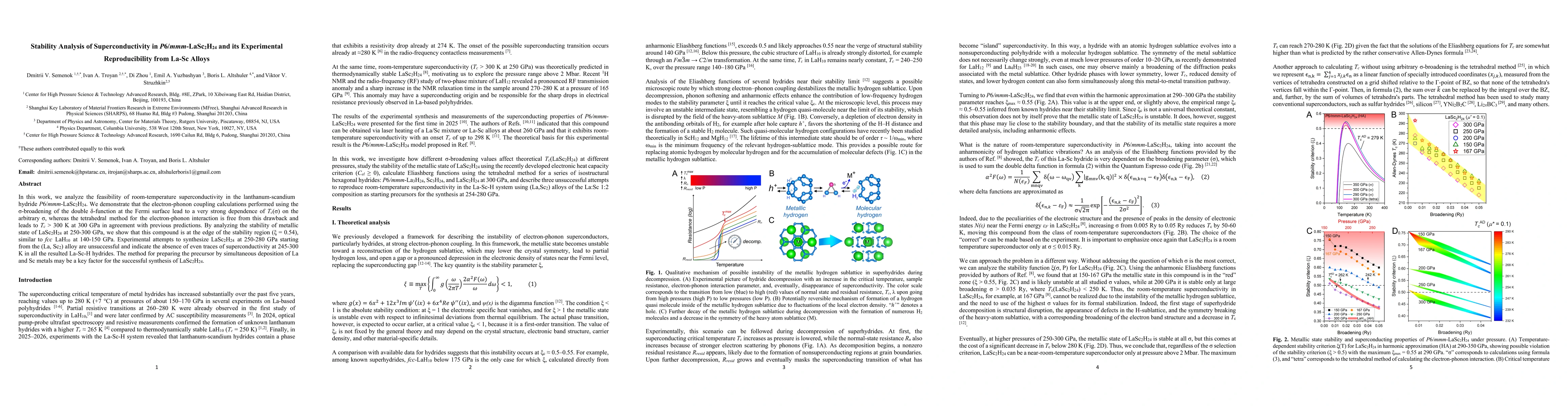 Thumbnail for Stability Analysis of Superconductivity in $\textit{P6/mmm}$-LaSc$_2$H$_{24}$ and its Experimental Reproducibility from La-Sc Alloys