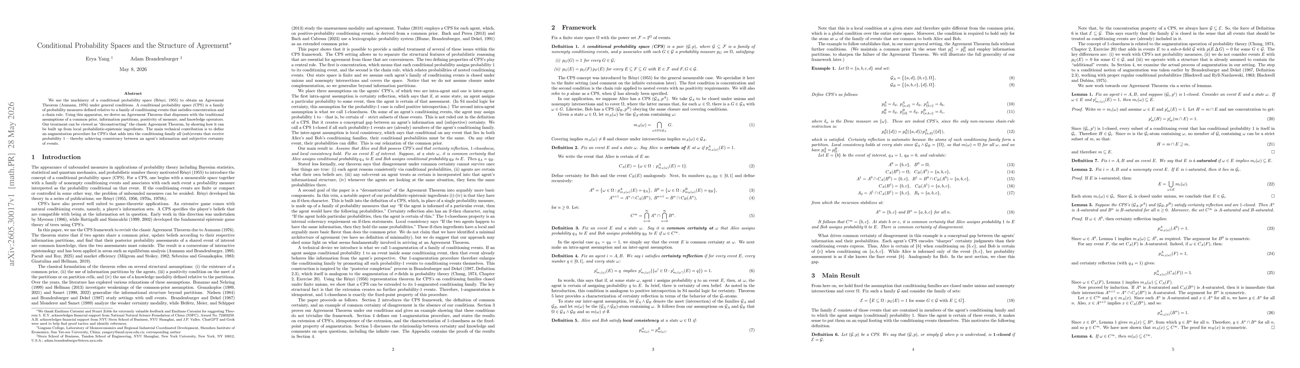 Thumbnail for Conditional Probability Spaces and the Structure of Agreement