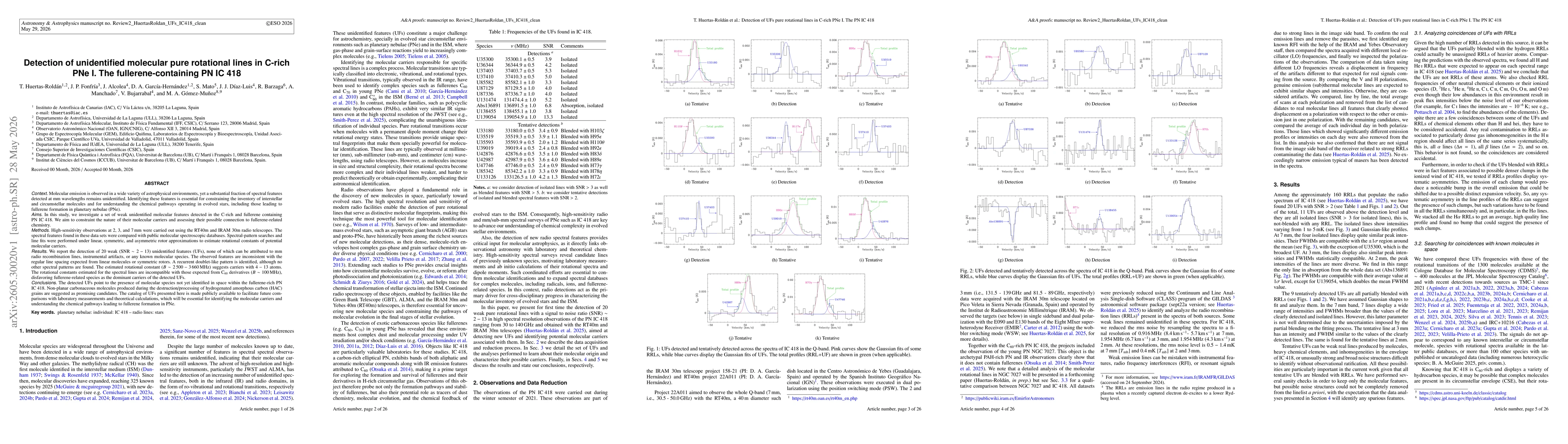 Thumbnail for Detection of unidentified molecular pure rotational lines in C-rich PNe I. The fullerene-containing PN IC 418