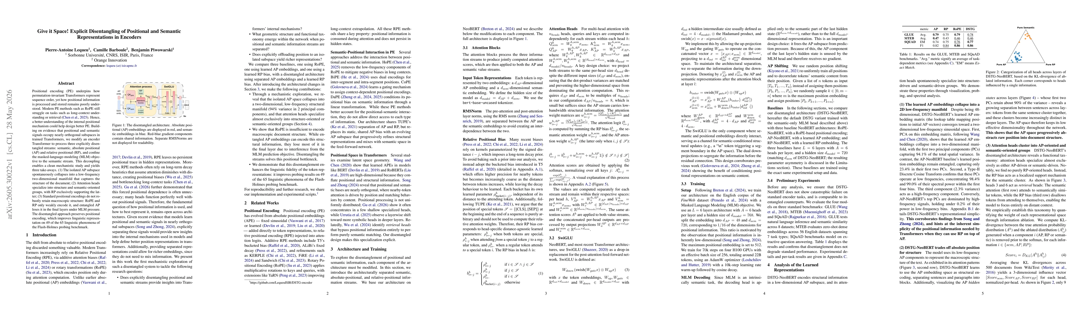 Thumbnail for Give it Space! Explicit Disentangling of Positional and Semantic Representations in Encoders