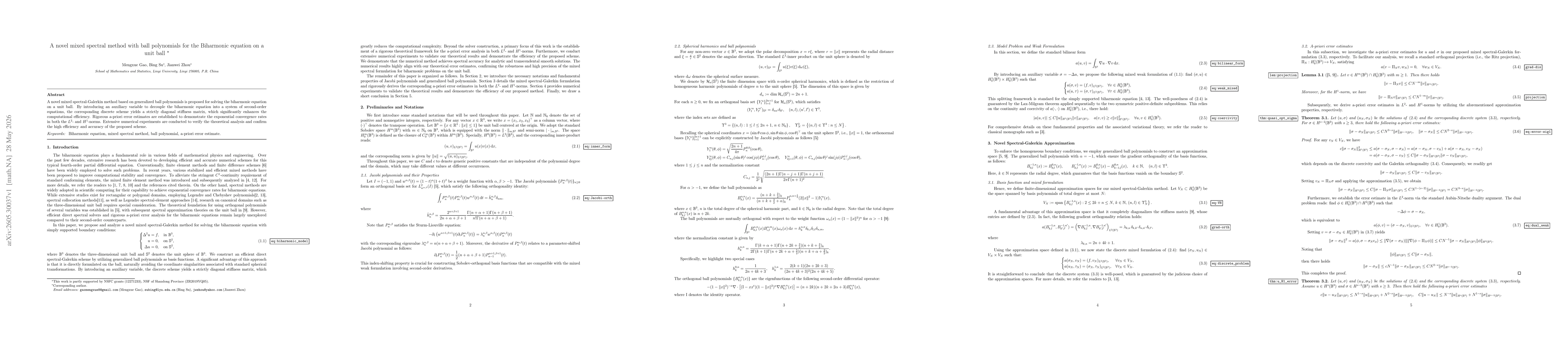 Thumbnail for A novel mixed spectral method with ball polynomials for the Biharmonic equation on a unit ball