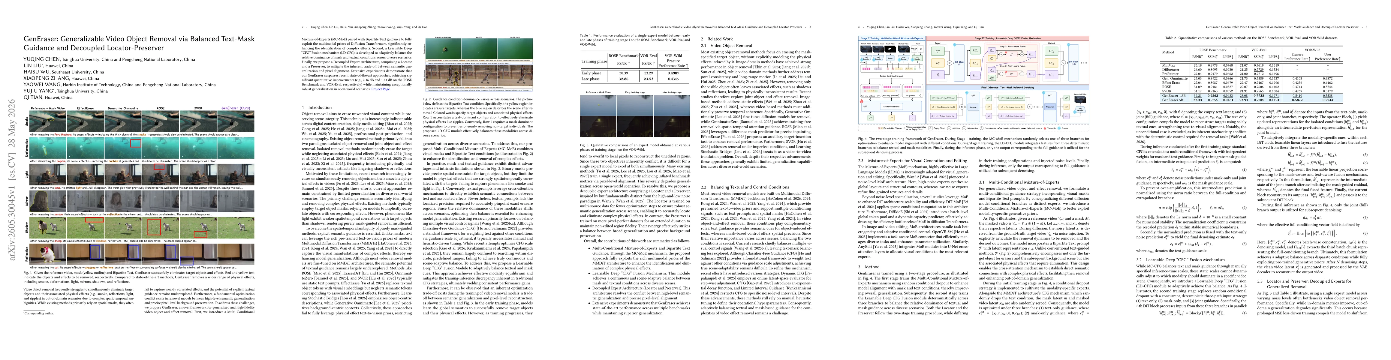 Thumbnail for GenEraser: Generalizable Video Object Removal via Balanced Text-Mask Guidance and Decoupled Locator-Preserver
