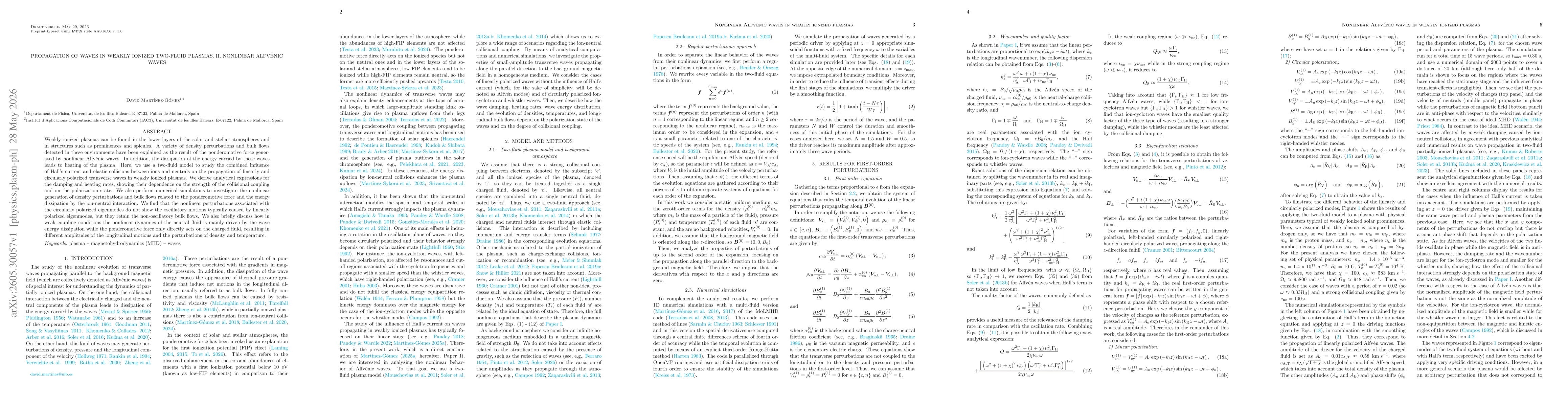 Thumbnail for Propagation of waves in weakly ionized two-fluid plasmas. II. Nonlinear Alfvénic waves