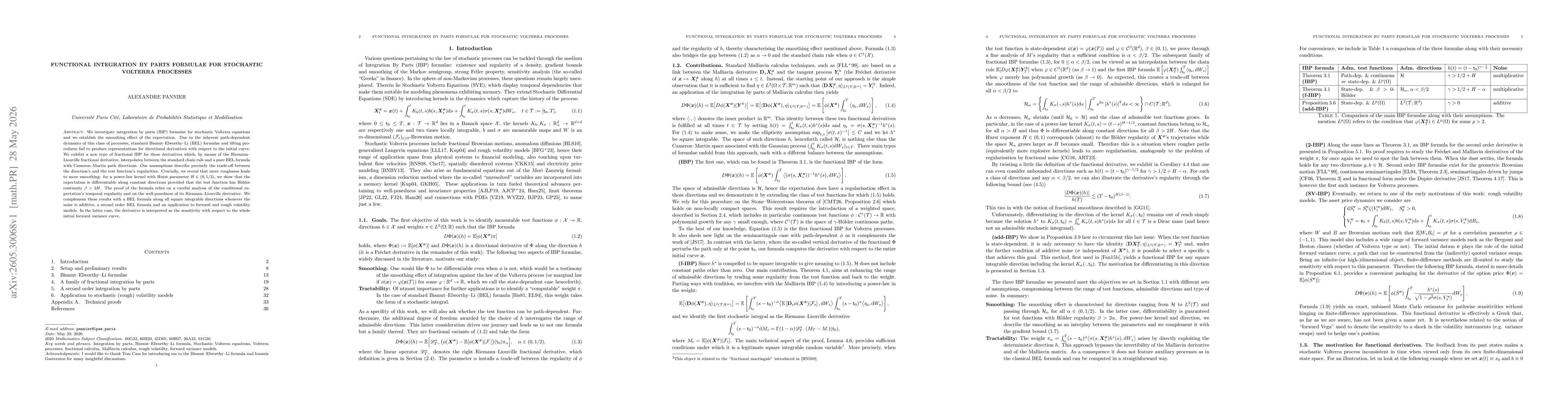 Thumbnail for Functional integration by parts formulae for stochastic Volterra processes