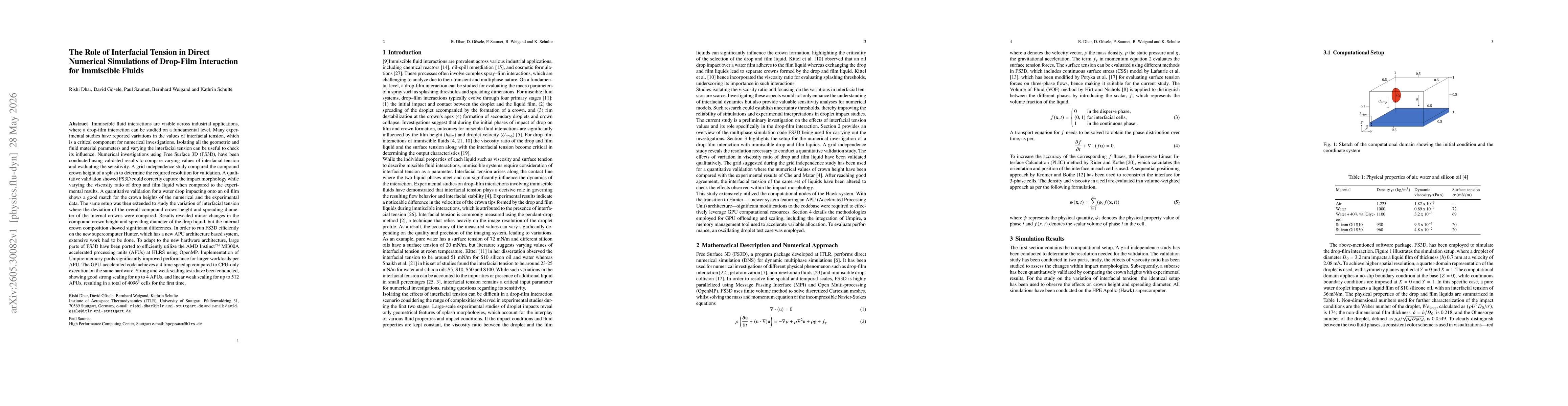 Thumbnail for The Role of Interfacial Tension in Direct Numerical Simulations of Drop-Film Interaction for Immiscible Fluids
