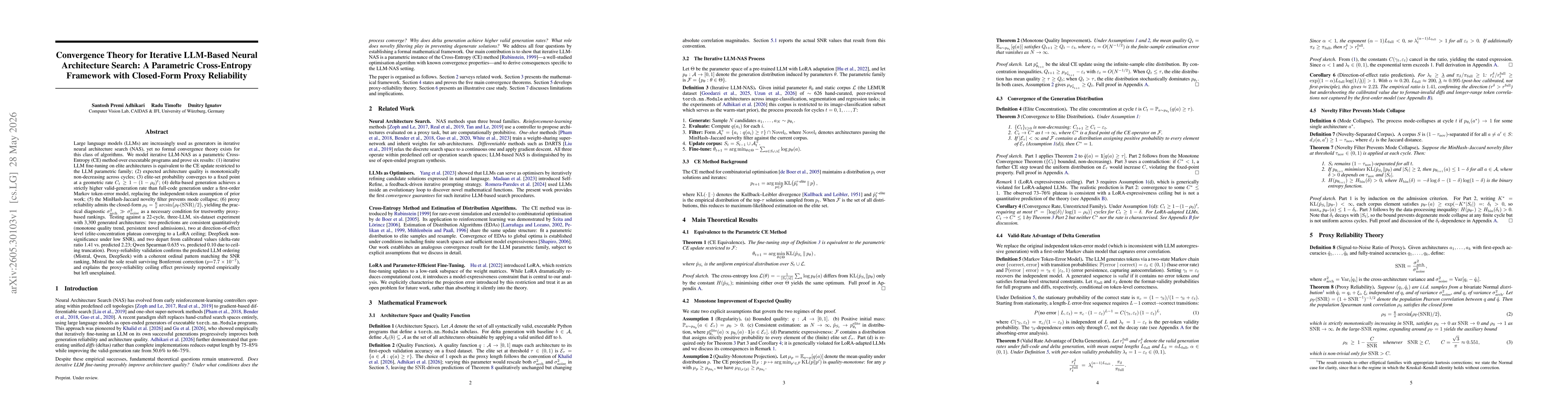 Thumbnail for Convergence Theory for Iterative LLM-Based Neural Architecture Search: A Parametric Cross-Entropy Framework with Closed-Form Proxy Reliability