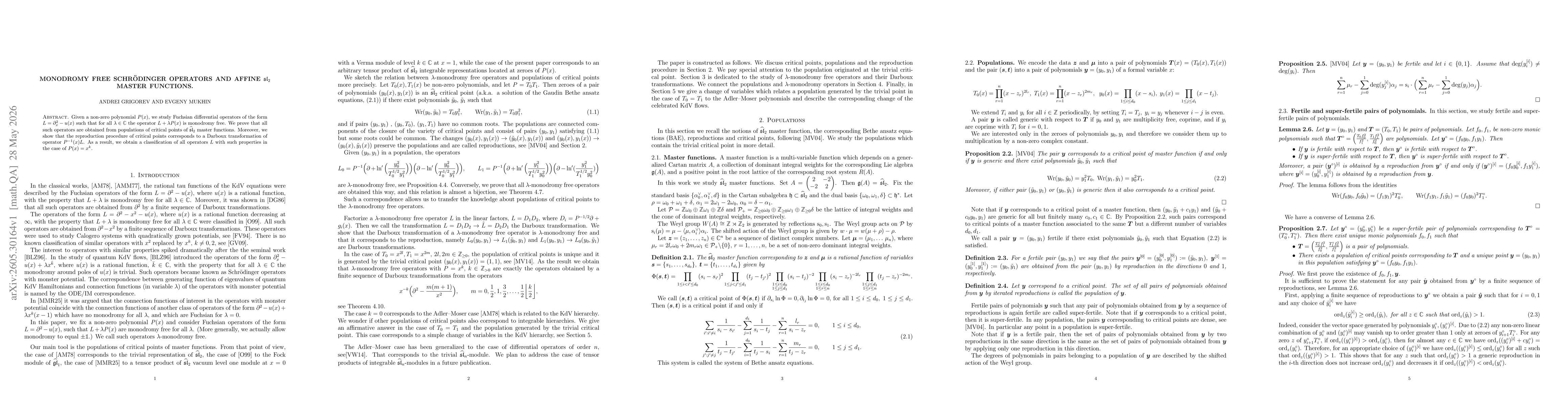 Thumbnail for Monodromy free Schrödinger operators and affine ${\widehat{\mathfrak{sl}}_2}$ master functions