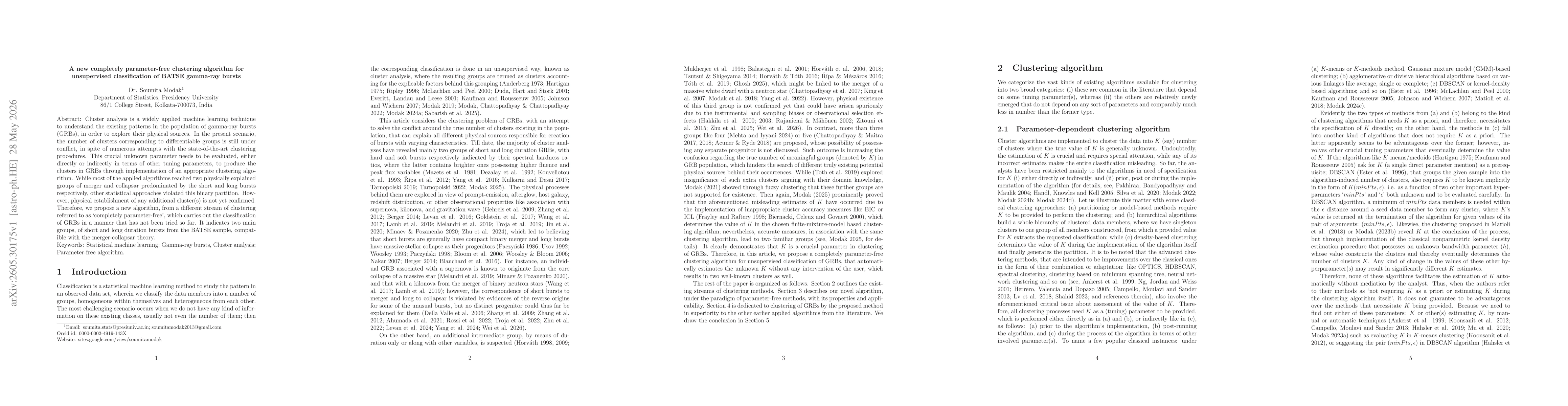 Thumbnail for A new completely parameter-free clustering algorithm for unsupervised classification of BATSE gamma-ray bursts