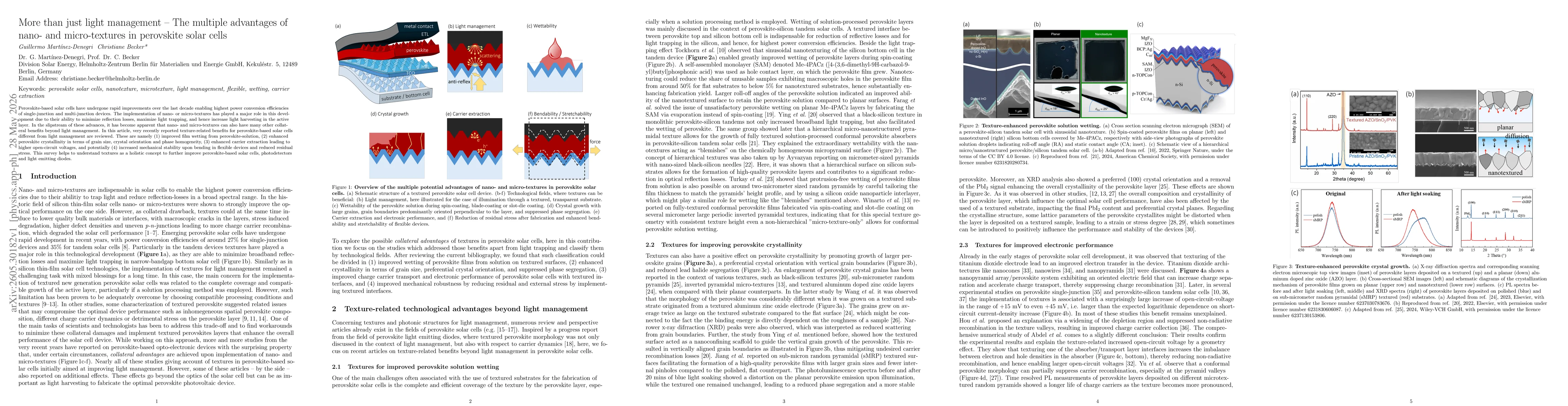 Thumbnail for More than just light management -- The multiple advantages of nano- and micro-textures in perovskite solar cells