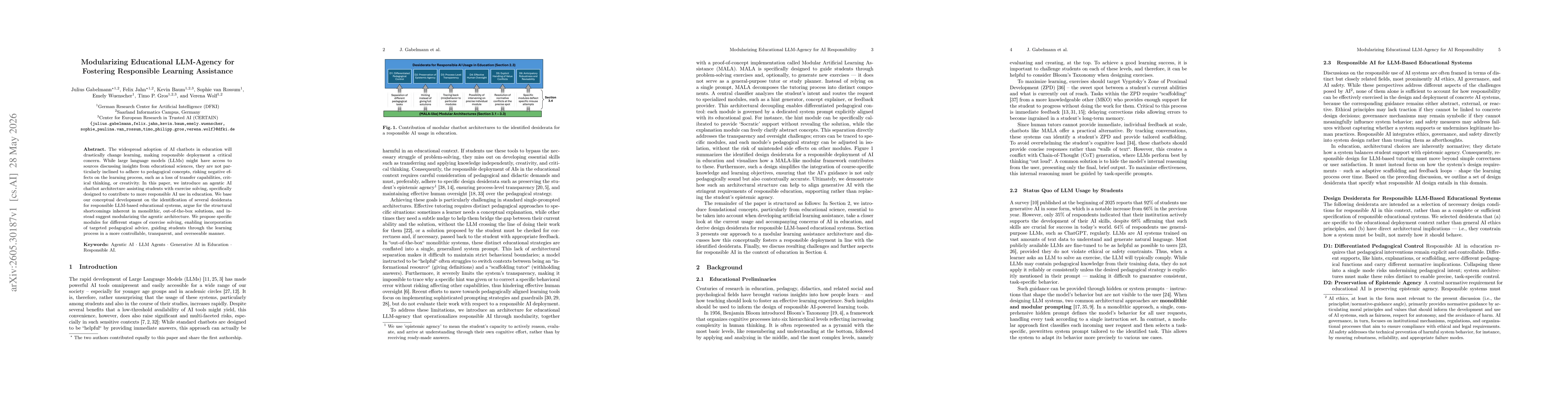 Thumbnail for Modularizing Educational LLM-Agency for Fostering Responsible Learning Assistance
