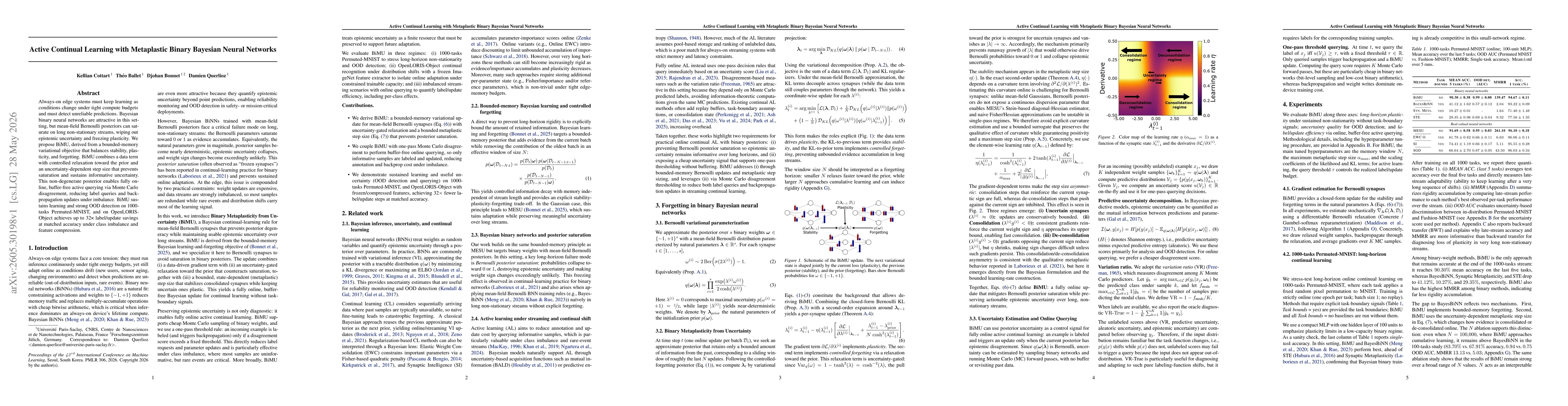 Thumbnail for Active Continual Learning with Metaplastic Binary Bayesian Neural Networks