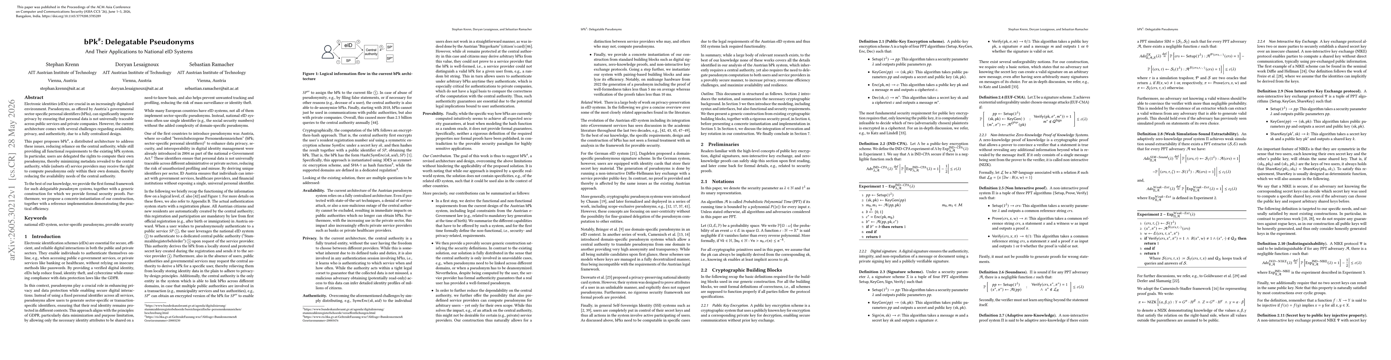 Thumbnail for bpK#: Delegatable Pseudonyms And Their Applications to National eID Systems