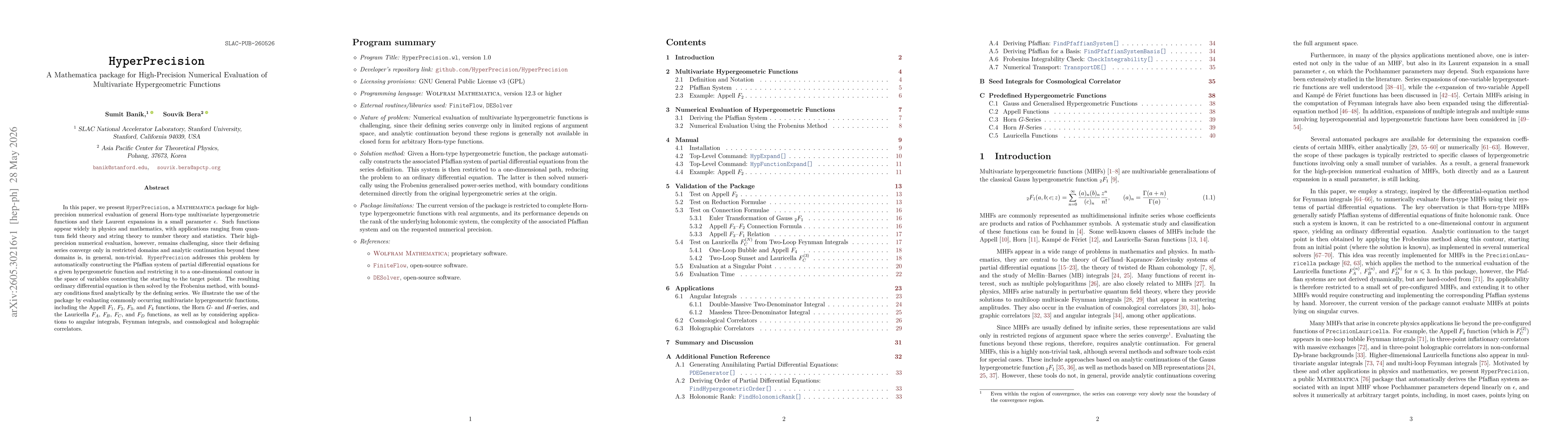 Thumbnail for HyperPrecision: A Mathematica package for High-Precision Numerical Evaluation of Multivariate Hypergeometric Functions