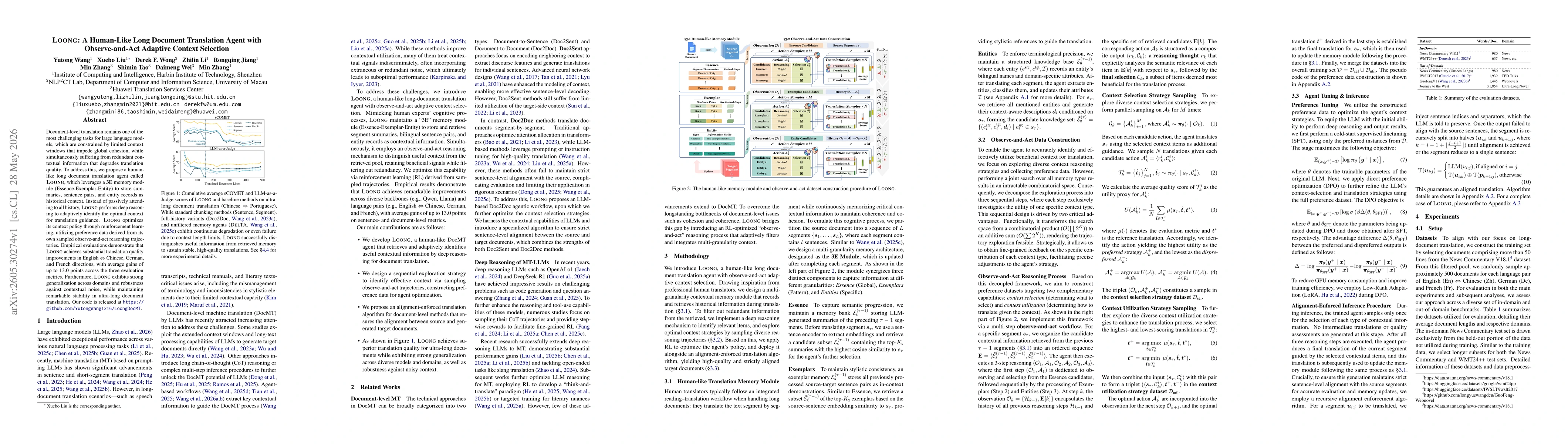 Thumbnail for Loong: A Human-Like Long Document Translation Agent with Observe-and-Act Adaptive Context Selection