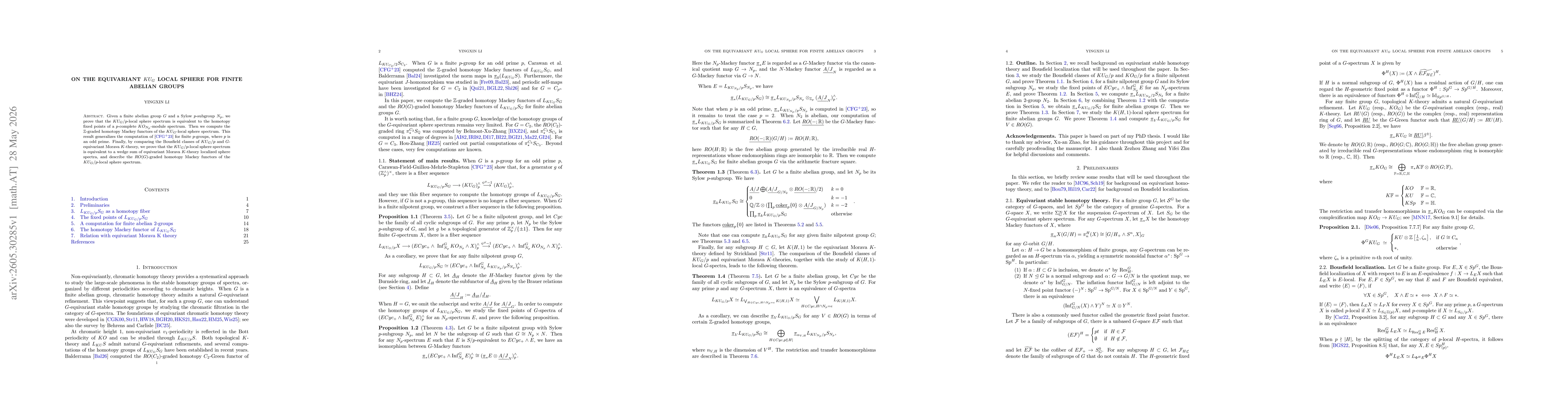 Thumbnail for On the equivariant $KU_G$ local sphere for finite abelian groups
