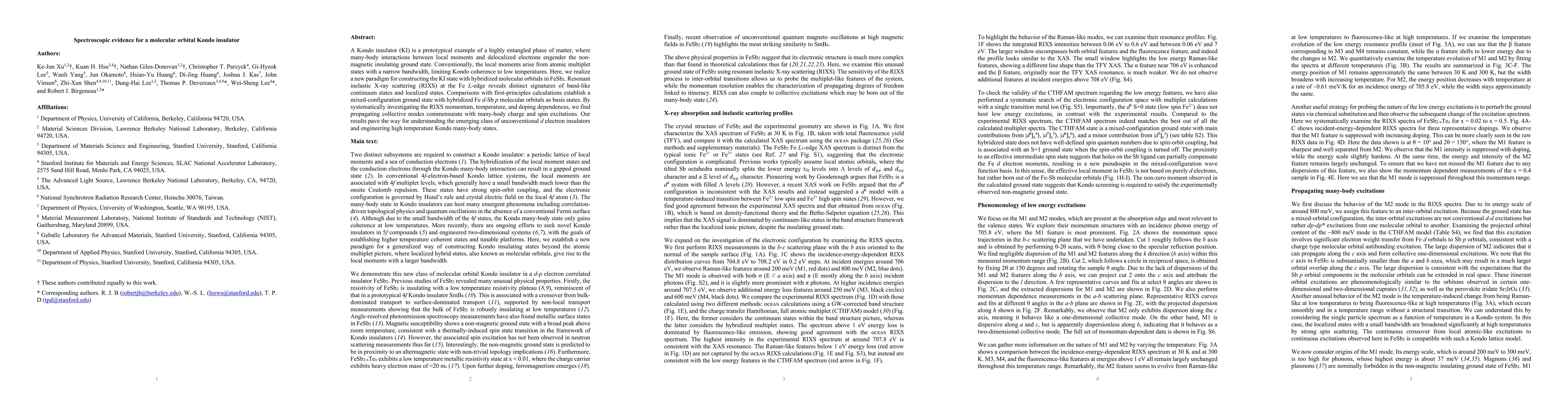 Thumbnail for Spectroscopic evidence for a molecular orbital Kondo insulator