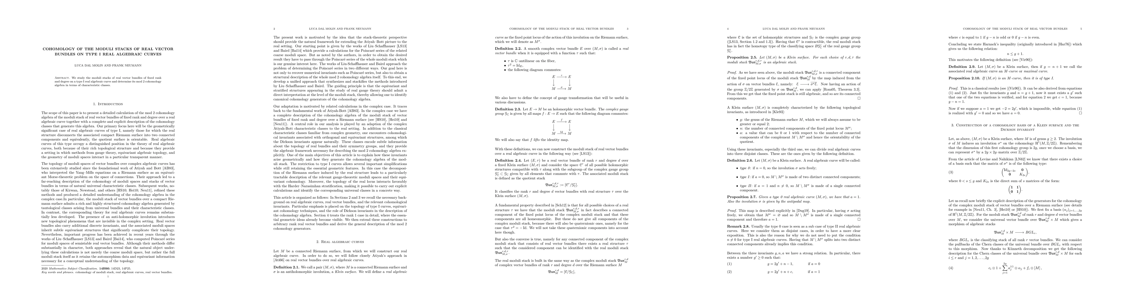 Thumbnail for Cohomology of the Moduli Stacks of Real Vector Bundles on Type I Real Algebraic Curves