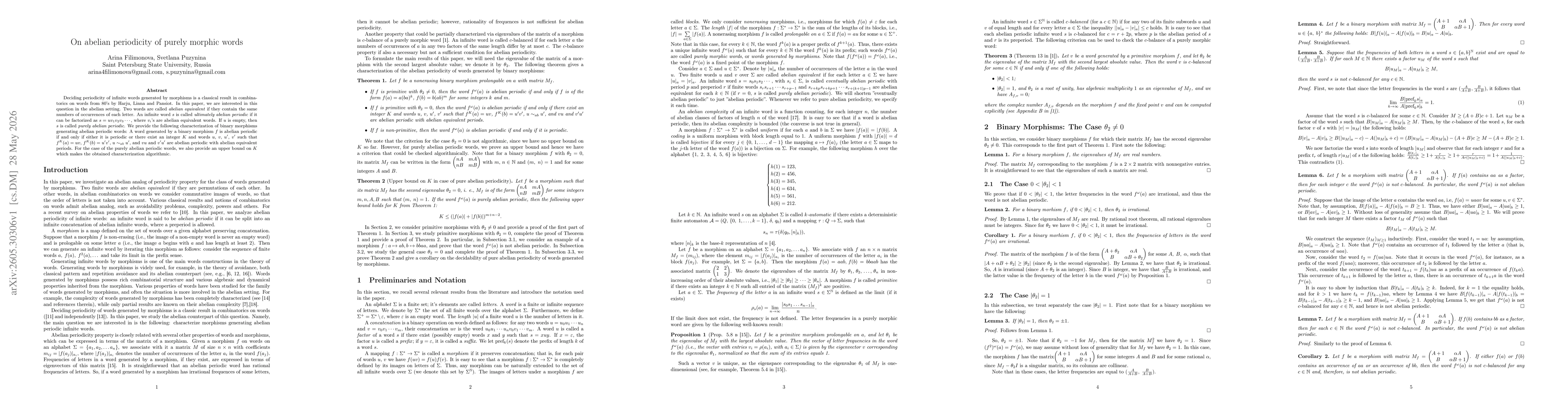 Thumbnail for On abelian periodicity of purely morphic words