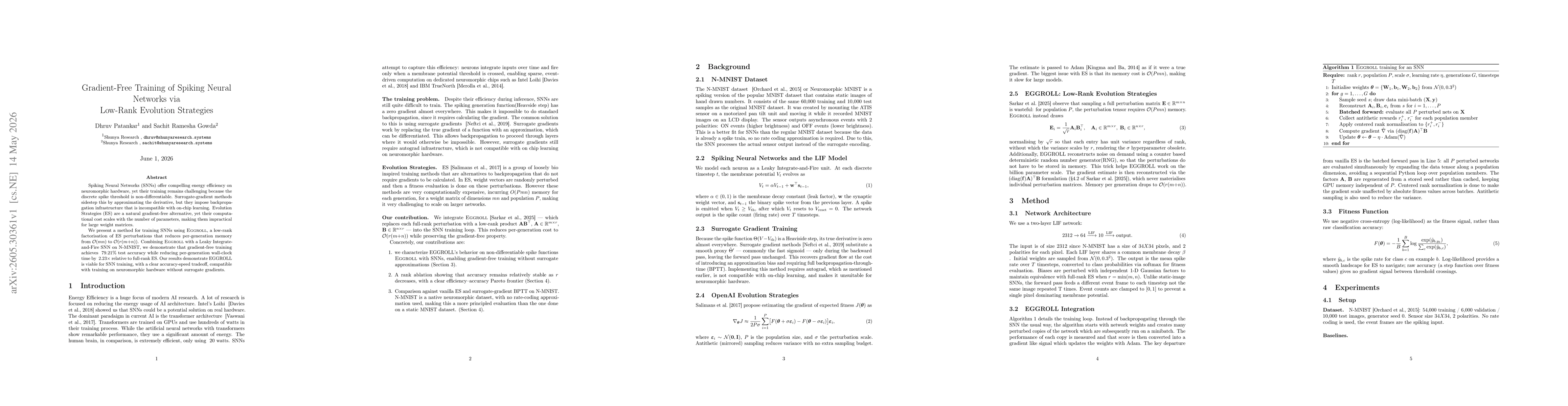 Thumbnail for Gradient-Free Training of Spiking Neural Networks via Low-Rank Evolution Strategies