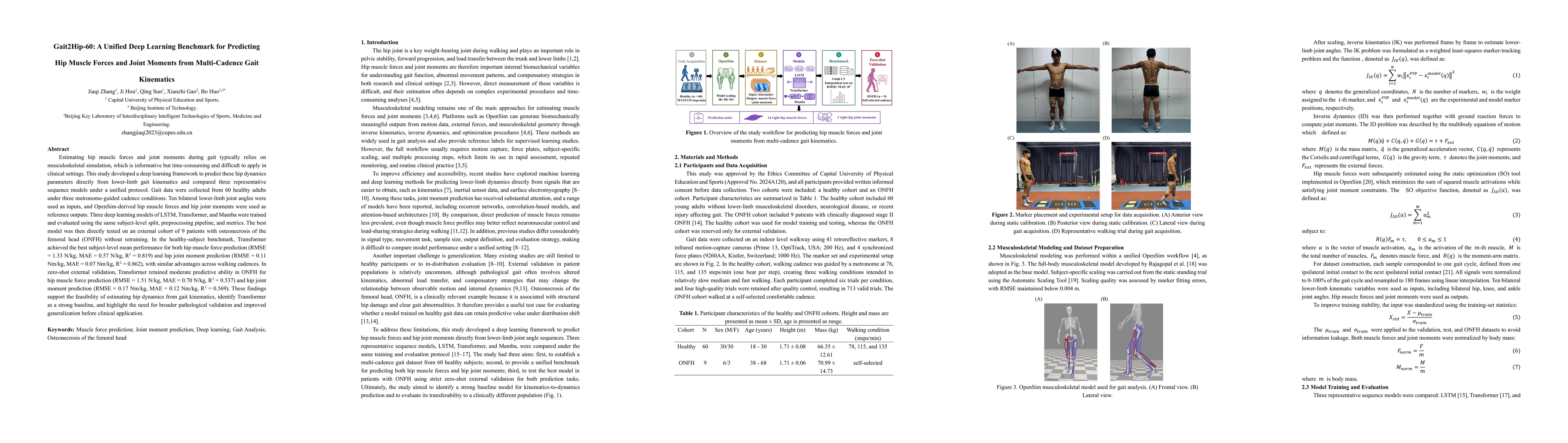 Thumbnail for Gait2Hip-60: A Unified Deep Learning Benchmark for Predicting Hip Muscle Forces and Joint Moments from Multi-Cadence Gait Kinematics