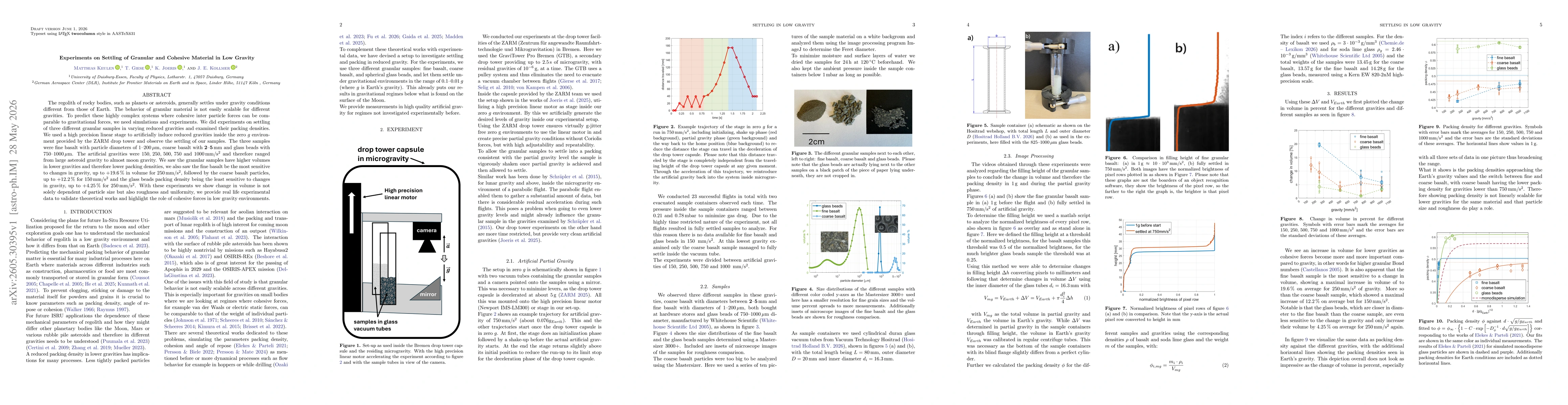Thumbnail for Experiments on Settling of Granular and Cohesive Material in Low Gravity