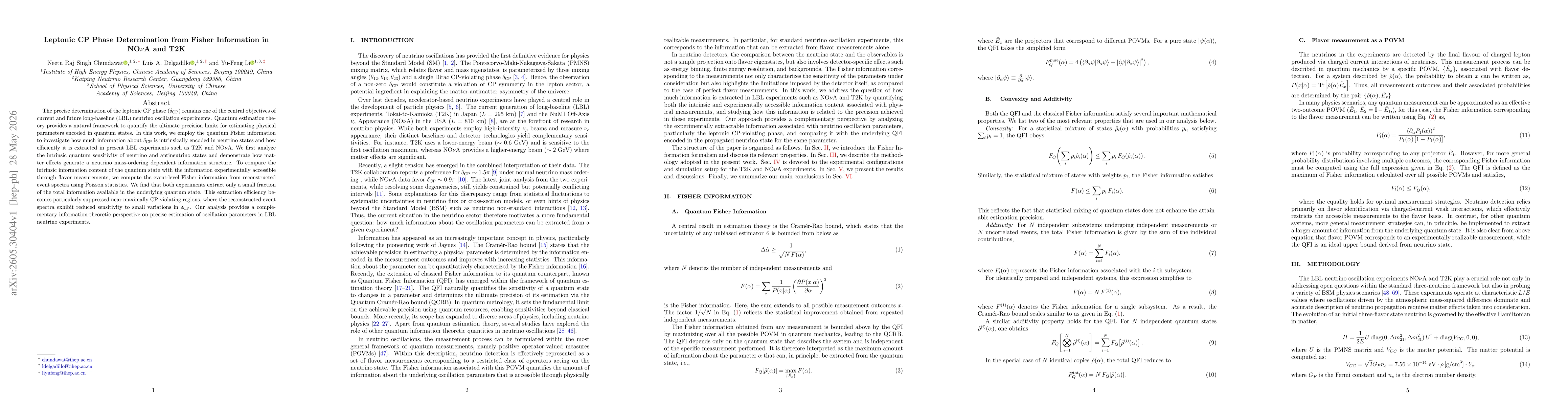 Thumbnail for Leptonic CP Phase Determination from Fisher Information in NO$ν$A and T2K