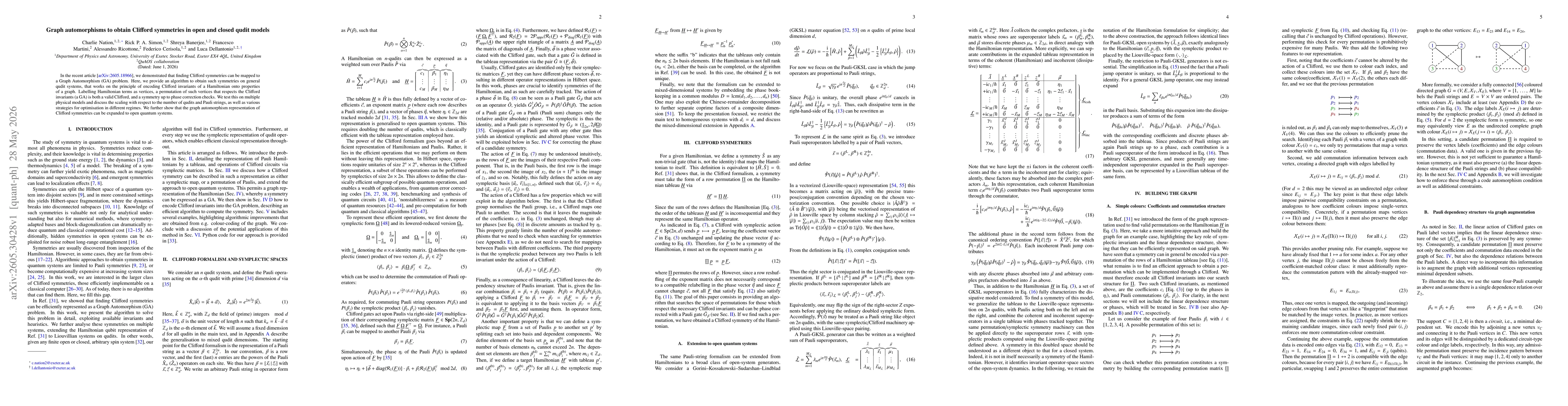 Thumbnail for Graph automorphisms to obtain Clifford symmetries in open and closed qudit models