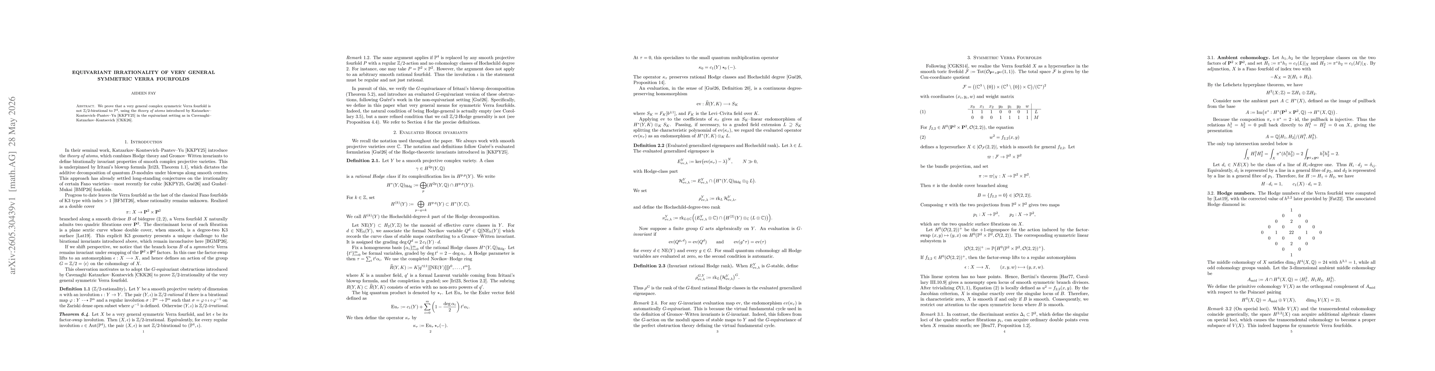 Thumbnail for Equivariant irrationality of very general symmetric Verra fourfolds