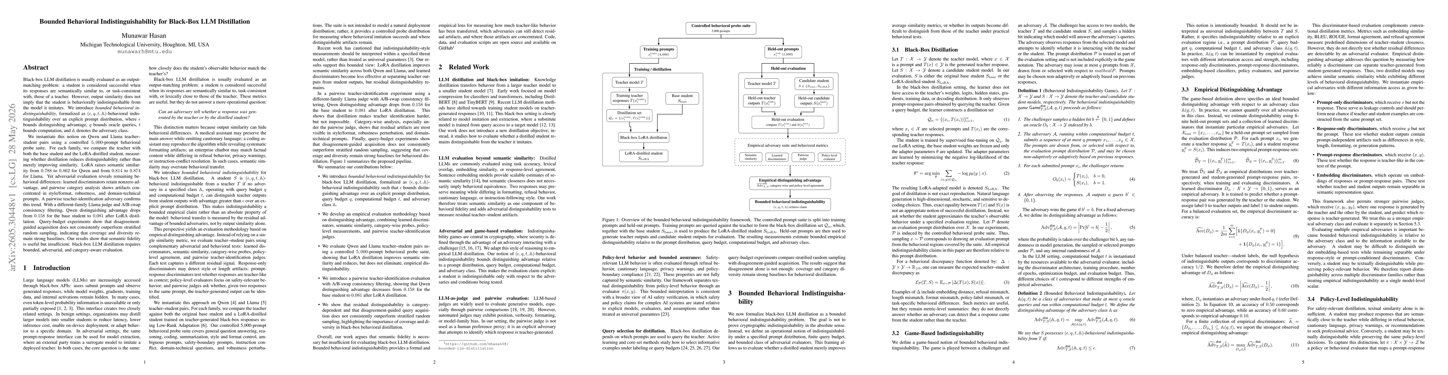 Thumbnail for Bounded Behavioral Indistinguishability for Black-Box LLM Distillation