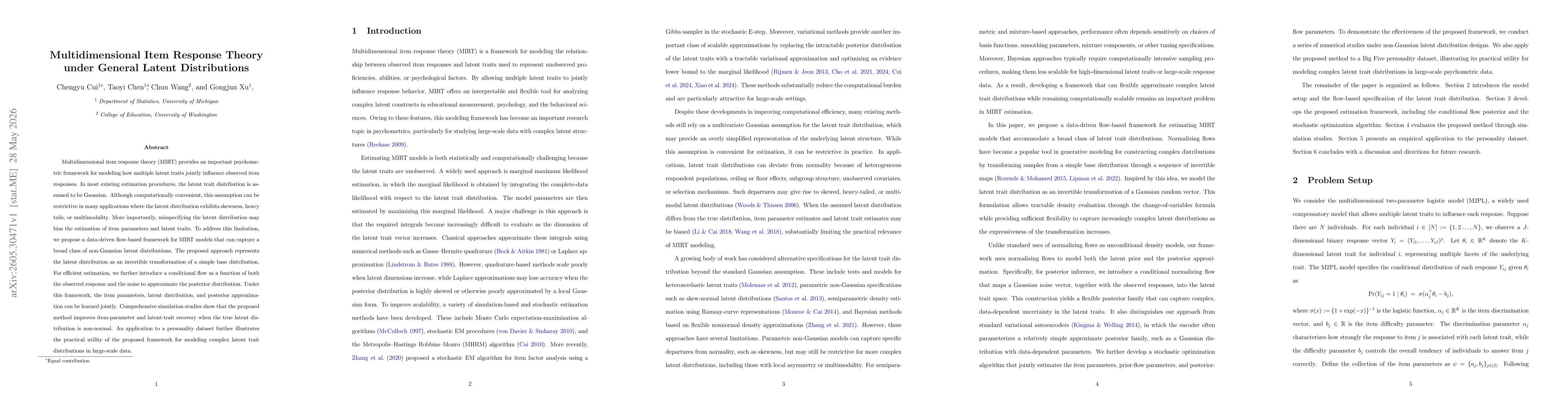 Thumbnail for Multidimensional Item Response Theory under General Latent Distributions