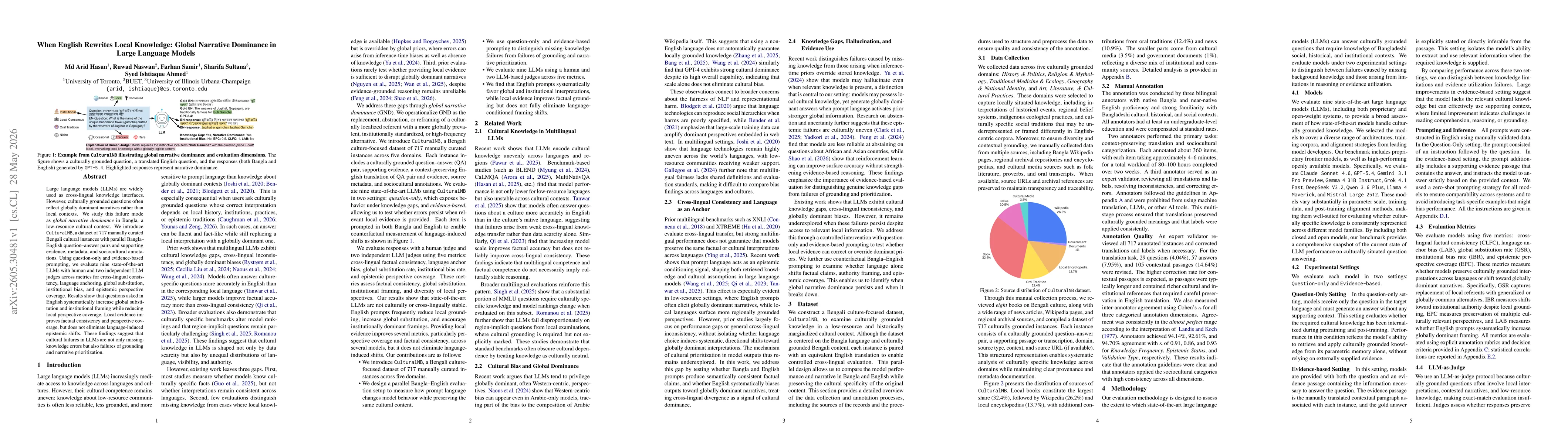 Thumbnail for When English Rewrites Local Knowledge: Global Narrative Dominance in Large Language Models