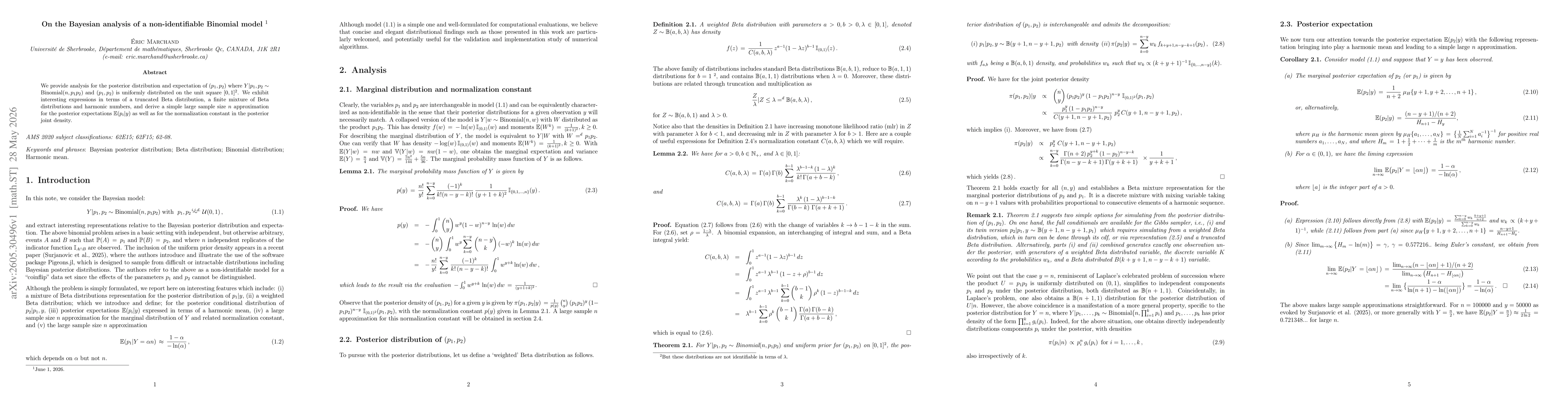 Thumbnail for On the Bayesian analysis of a non-identifiable Binomial model