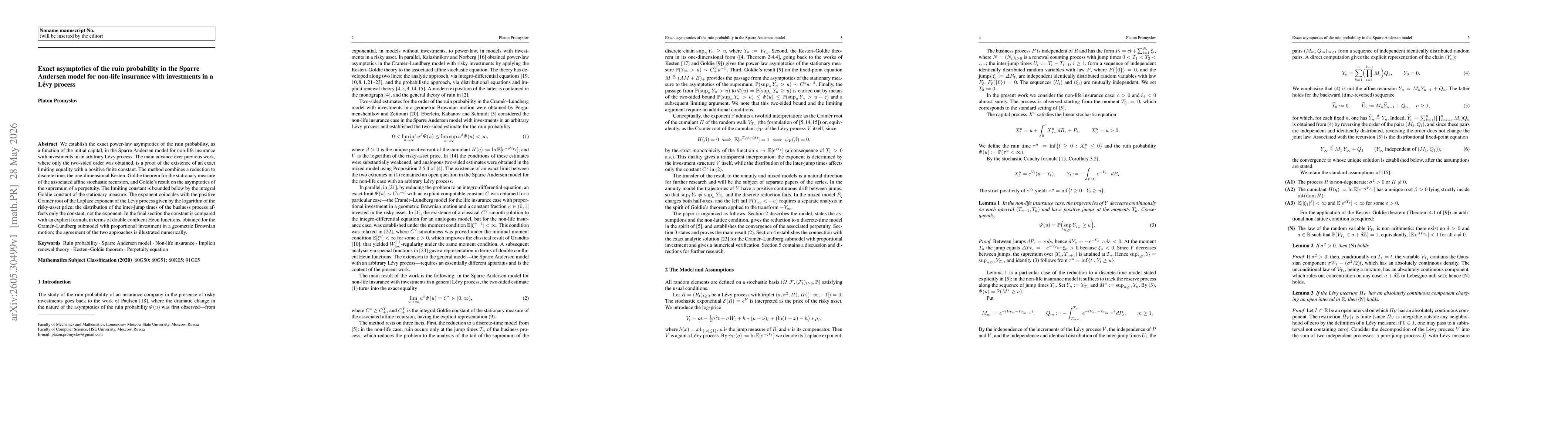 Thumbnail for Exact asymptotics of the ruin probability in the Sparre Andersen model