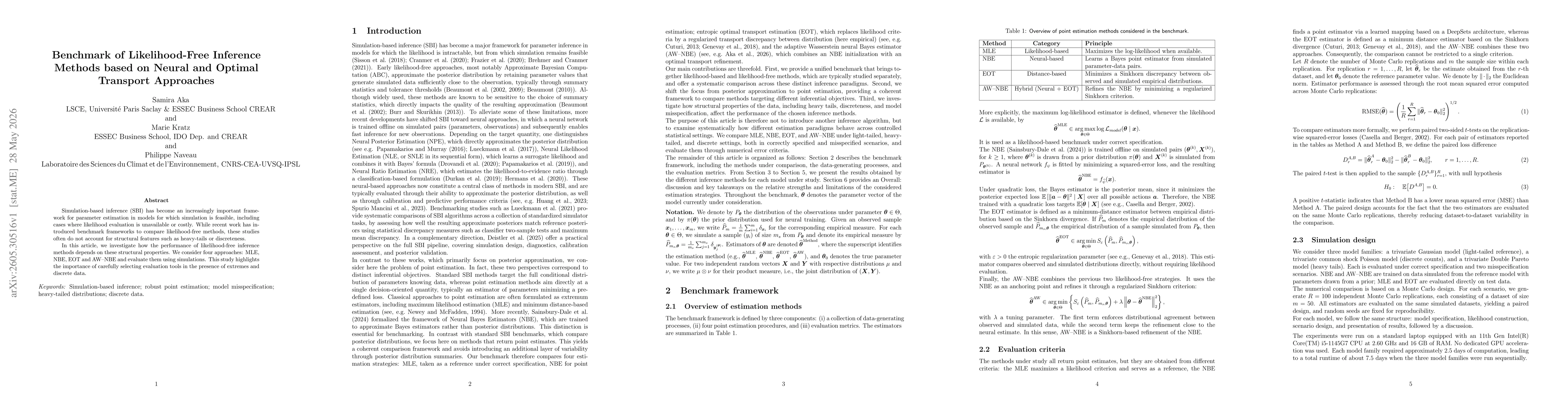 Thumbnail for Benchmark of Likelihood-Free Inference Methods based on Neural and Optimal Transport Approaches