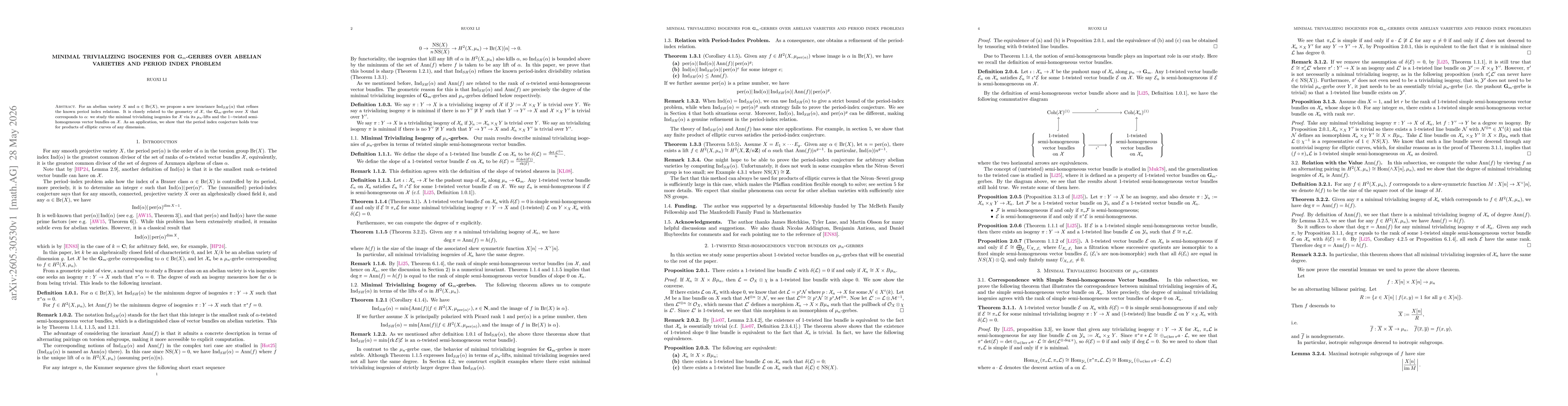 Thumbnail for Minimal Trivializing Isogenies of $\mathbb{G}_m$-gerbes over Abelian Varieties and Period-Index Problem