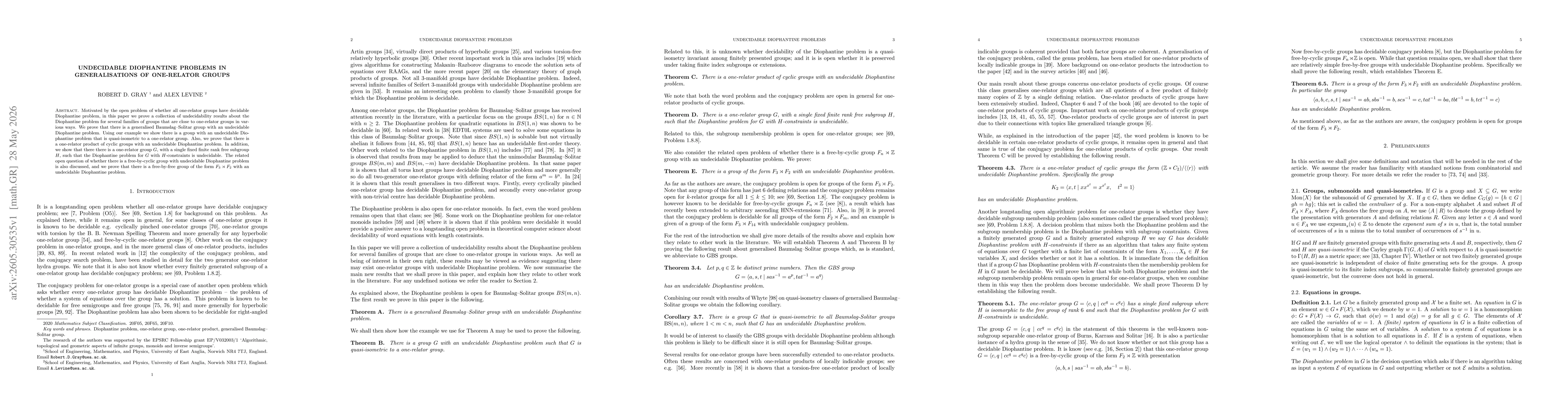 Thumbnail for Undecidable Diophantine problems in generalisations of one-relator groups