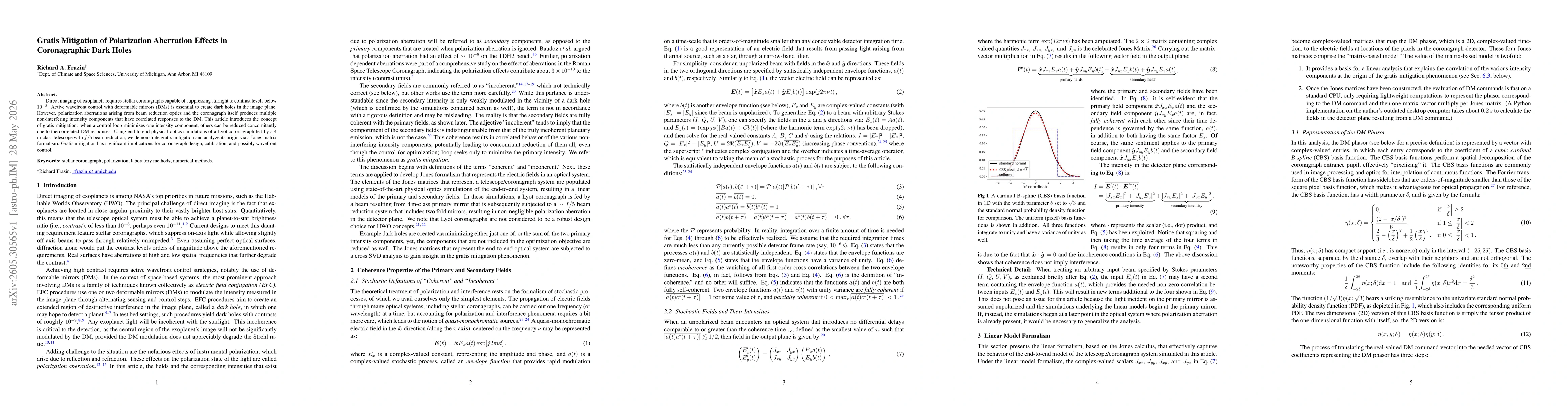 Thumbnail for Gratis Mitigation of Polarization Aberration Effects in Coronagraphic Dark Holes