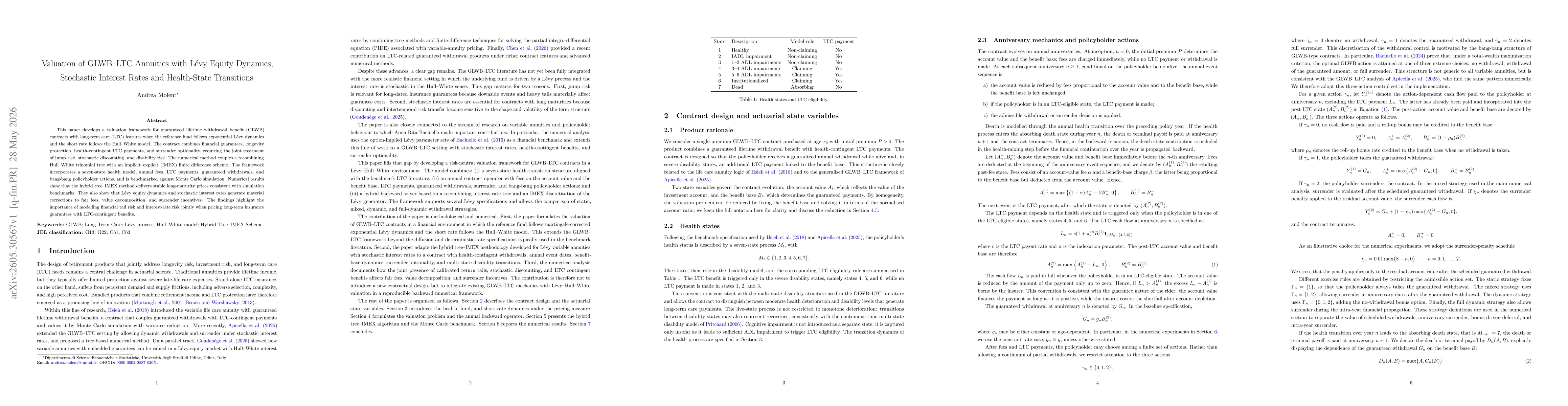 Thumbnail for Valuation of GLWB-LTC Annuities with Lévy Equity Dynamics, Stochastic Interest Rates and Health-State Transitions