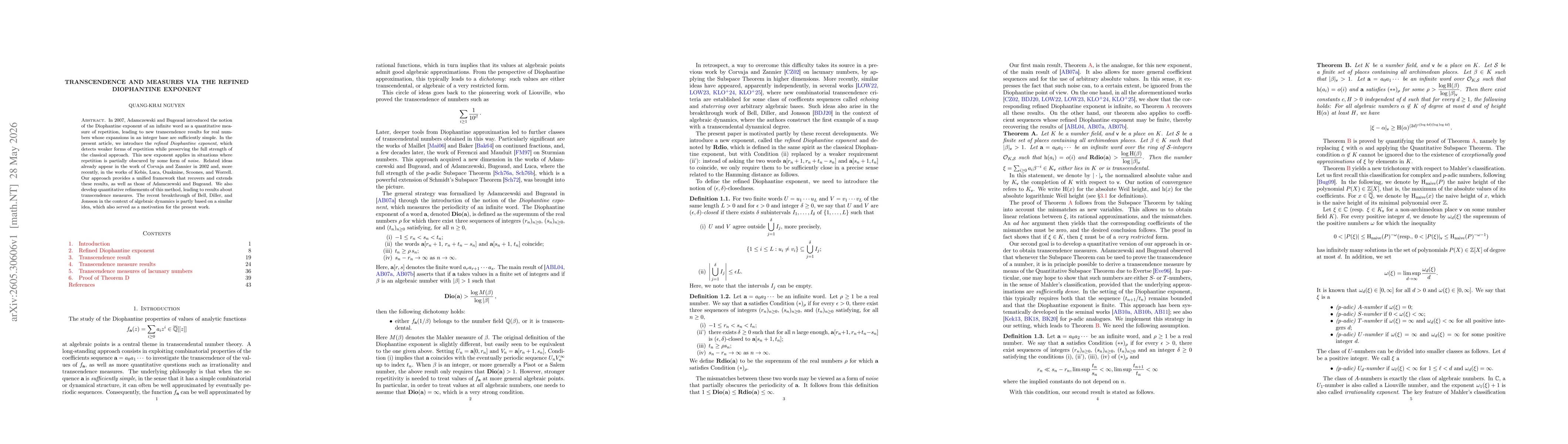 Thumbnail for Transcendence and measures via the refined Diophantine exponent