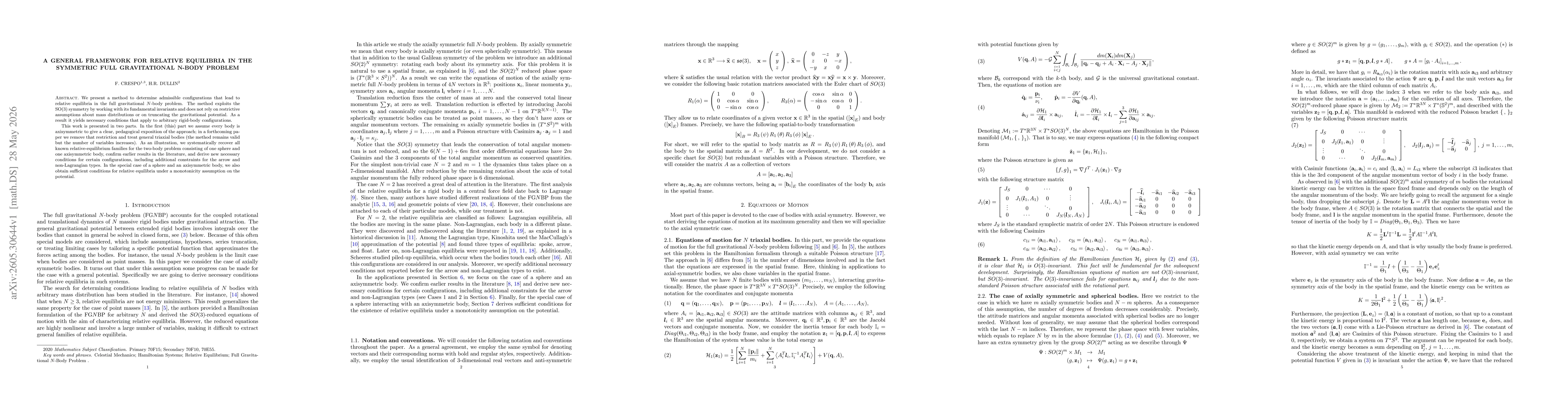 Thumbnail for A General Framework for Relative Equilibria in the Symmetric Full Gravitational N-Body Problem