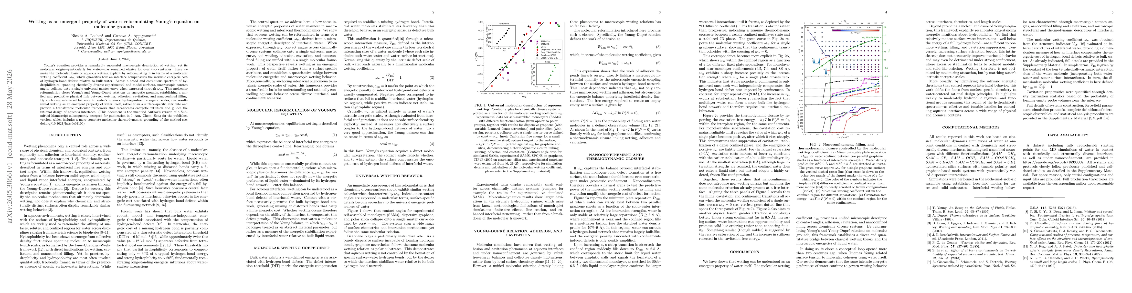 Thumbnail for Wetting as an emergent property of water: reformulating Young equation on molecular grounds