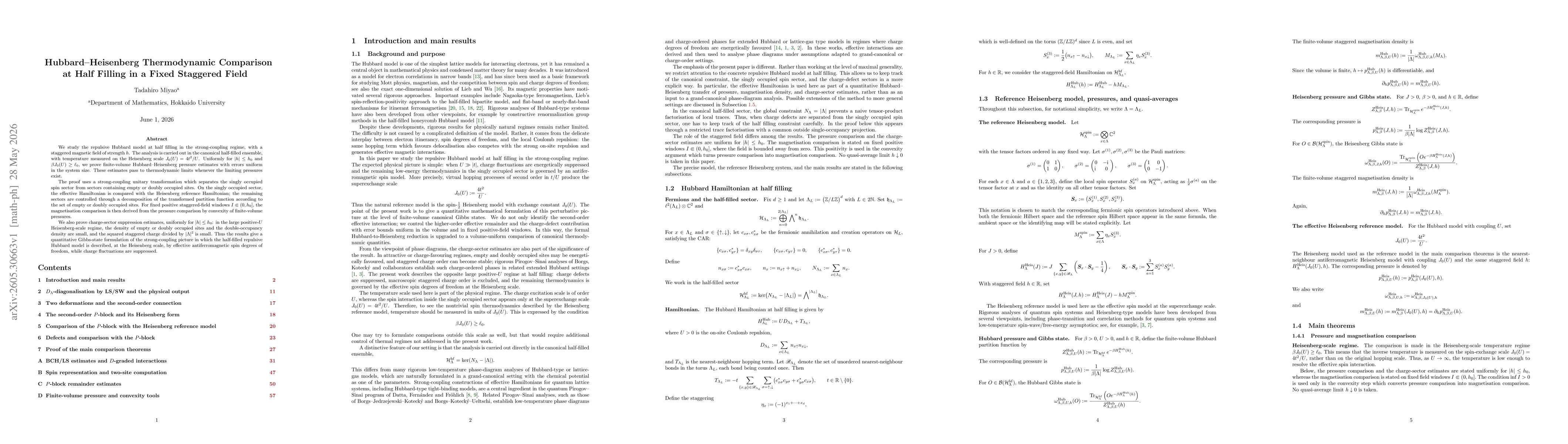 Thumbnail for Hubbard--Heisenberg Thermodynamic Comparison at Half Filling in a Fixed Staggered Field