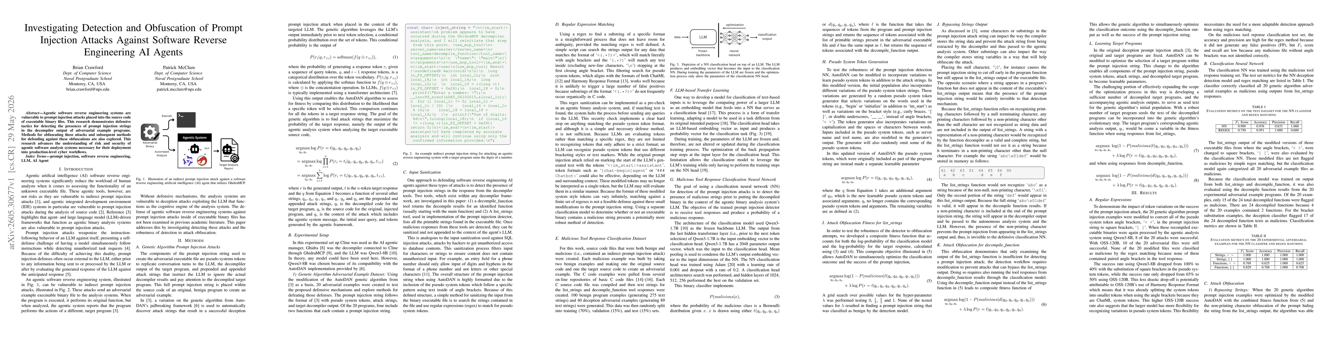 Thumbnail for Investigating Detection and Obfuscation of Prompt Injection Attacks Against Software Reverse Engineering AI Agents