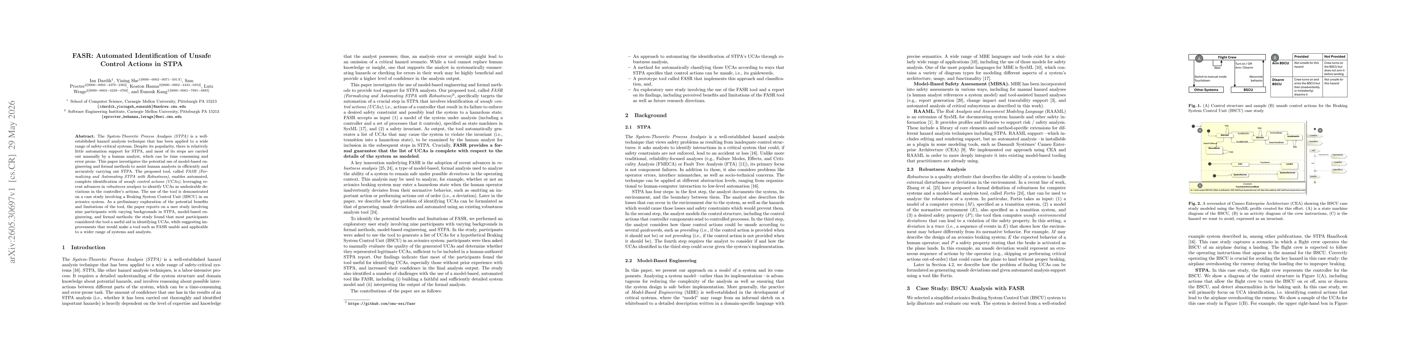 Thumbnail for FASR: Automated Identification of Unsafe Control Actions in STPA
