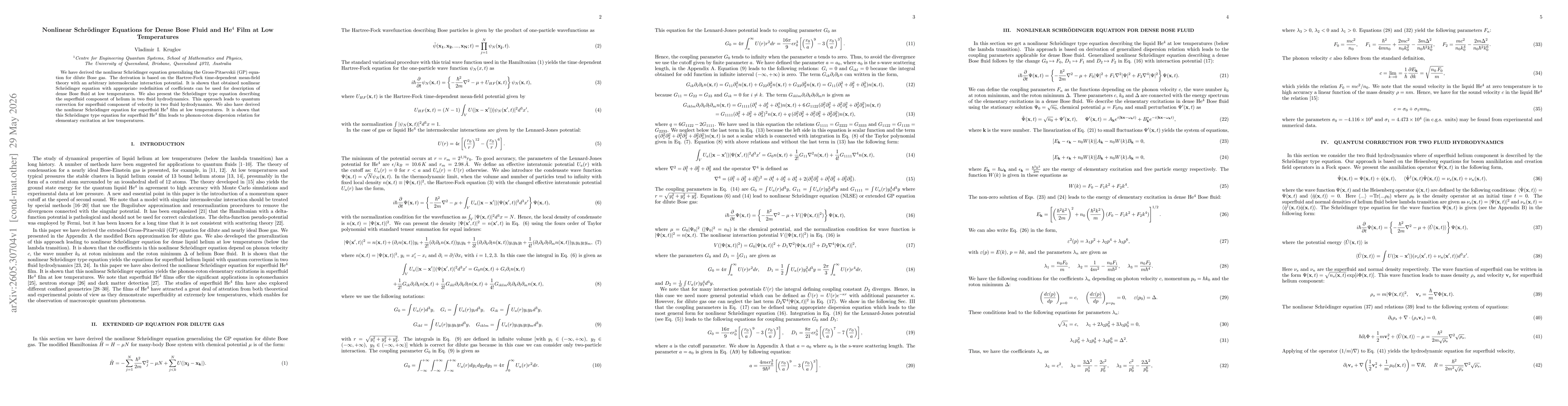 Thumbnail for Nonlinear Schrodinger Equations for Dense Bose Fluid and He4 Film at Low Temperatures