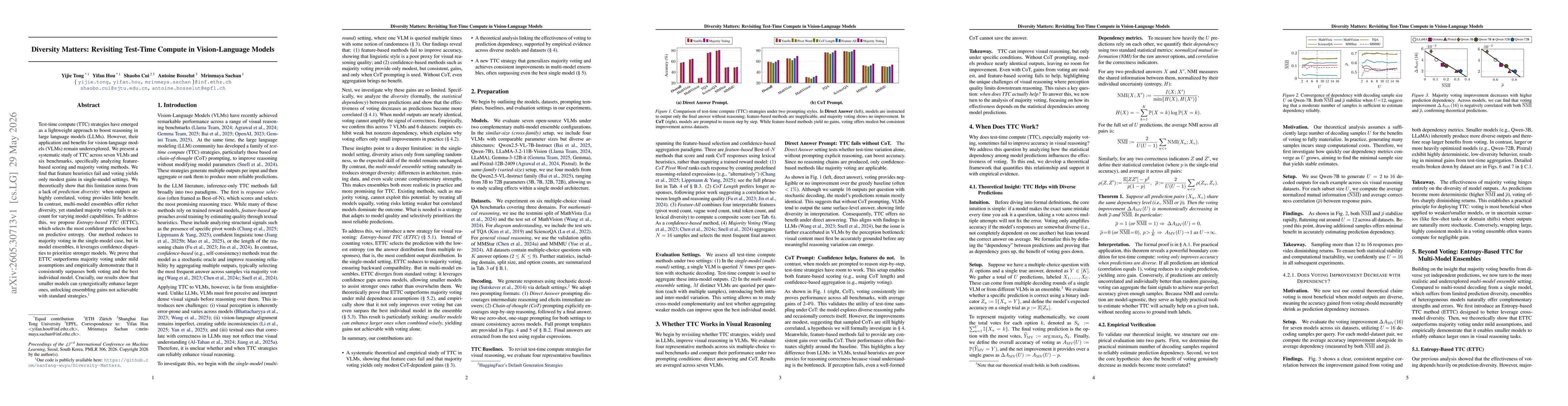 Thumbnail for Diversity Matters: Revisiting Test-Time Compute in Vision-Language Models